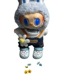 Labubu Blue and White Croc Shoes with Charms